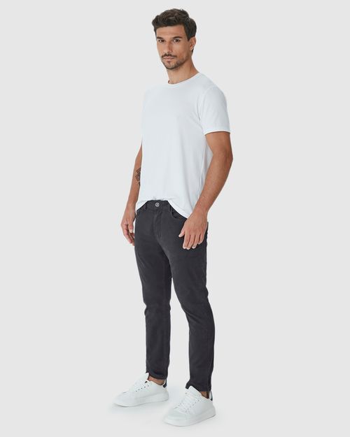 Calça Masculina Slim Cintura Média Em Sarja Com Elastano