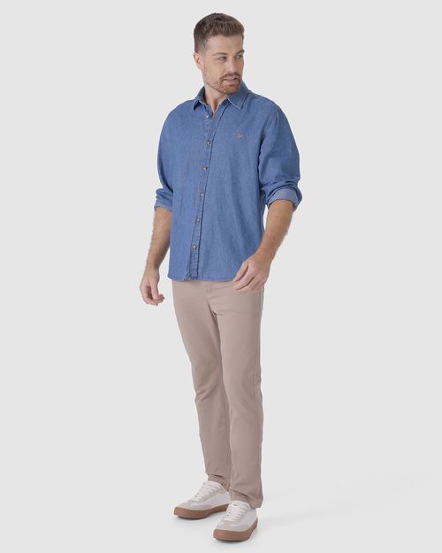 Calça Masculina Slim Cintura Média Em Sarja Com Elastano