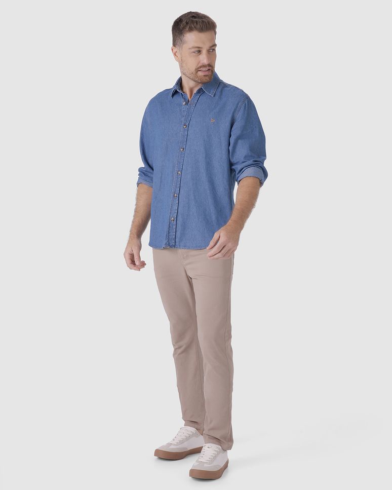 Calça Masculina Slim Cintura Média Em Sarja Com Elastano