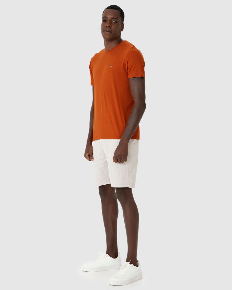 Camiseta Básica Masculina Bordado Peitoral Em Viscose Stretch