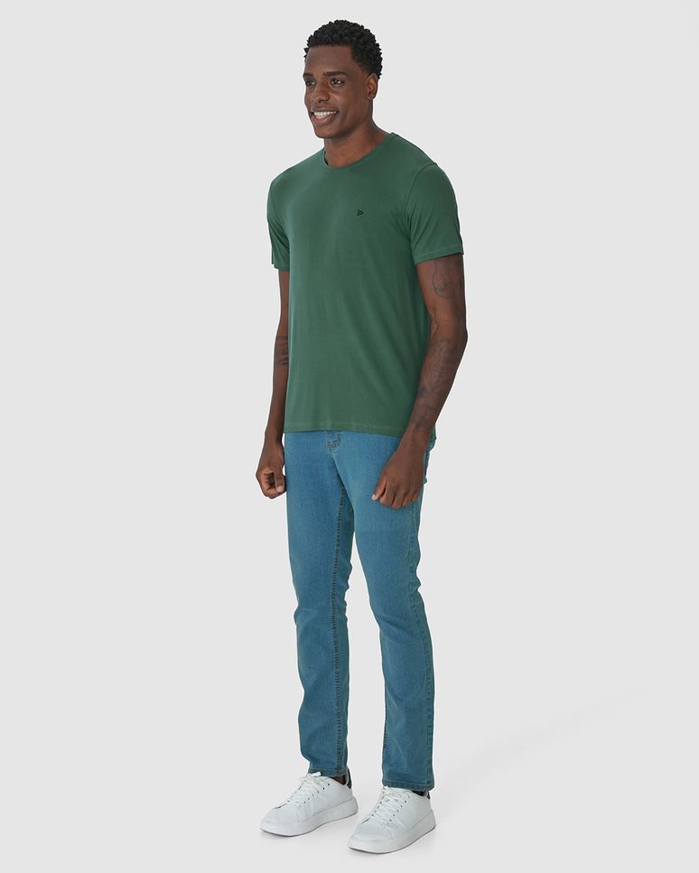 Camiseta Básica Masculina Bordado Peitoral Em Viscose Stretch