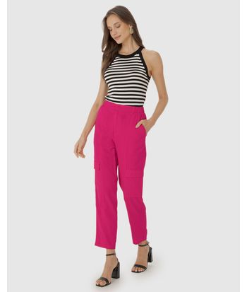 Calça Jogger Feminina Bolso Cargo Em Viscolinho