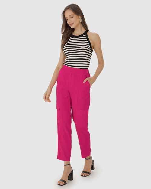 Calça Jogger Feminina Bolso Cargo Em Viscolinho