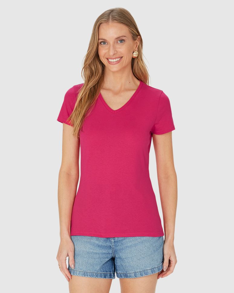 Blusa Básica Feminina Decote V Em Algodão