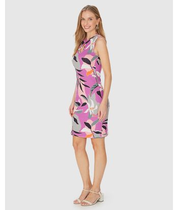 Vestido Feminino Folhagem Decote Gota Em Malha Viscose Canelada