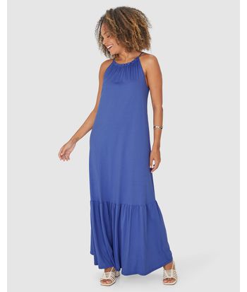 Vestido Longo Feminino Decote Halter Neck Em Malha Comfy