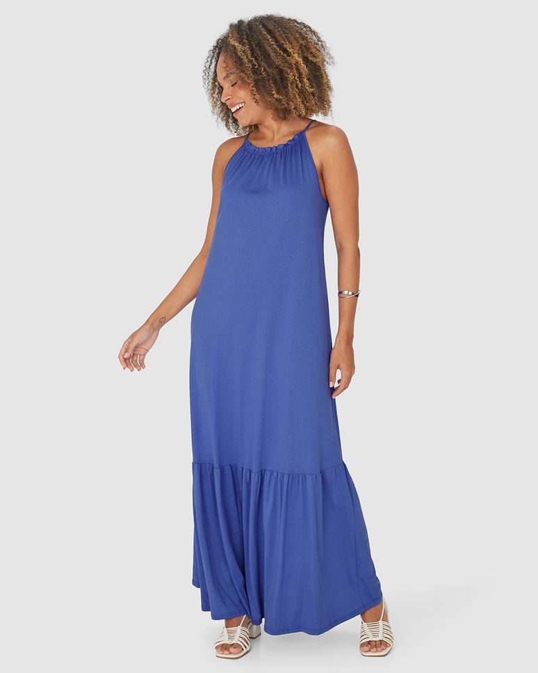 Vestido Longo Feminino Decote Halter Neck Em Malha Comfy