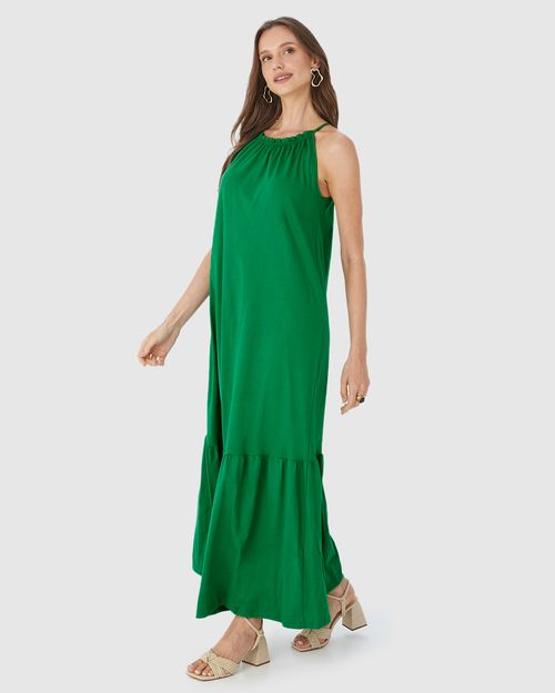 Vestido Longo Feminino Decote Halter Neck Em Malha Comfy