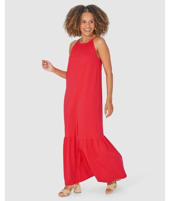 Vestido Longo Feminino Decote Halter Neck Em Malha Comfy