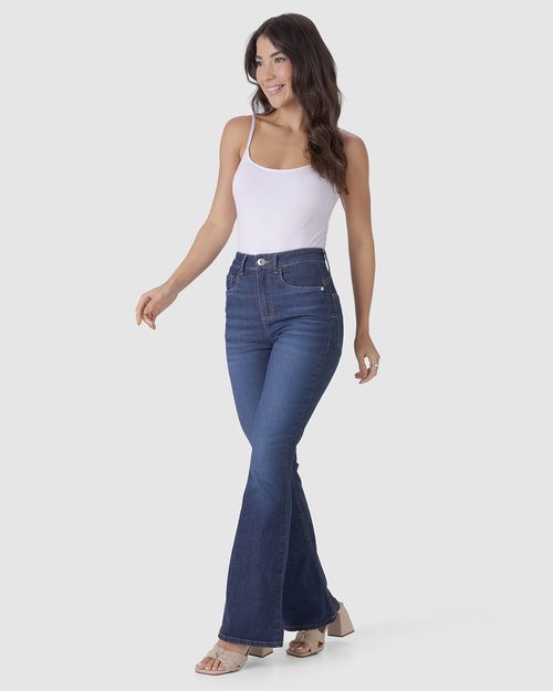 Calça Feminina Small Flare Push Up Cintura Alta Em Flex Jeans