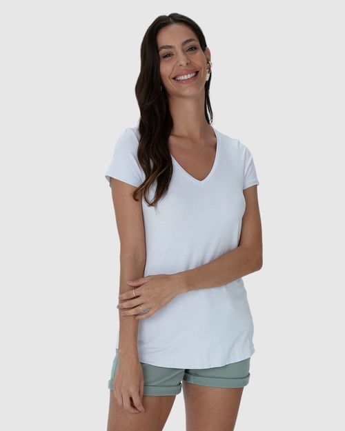 Blusa Básica Feminina Mullet Decote V Em Viscose Stretch