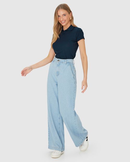 Blusa Polo Básica Feminina Com Peitilho Em Piquet Stretch