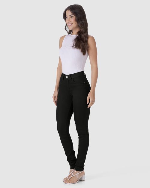 Calça Skinny Feminina Cintura Média Em Sarja Com Elastano