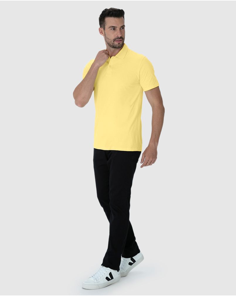 Camisa Polo Básica Masculina Peitilho Frontal Em Algodão Amarelo