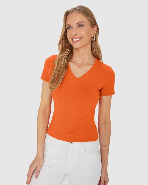 Blusa Básica Feminina Decote V Em Algodão
