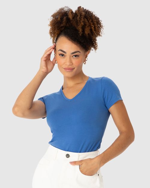 Blusa Básica Feminina Decote V Em Algodão
