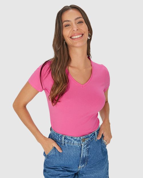 Blusa Básica Feminina Decote V Em Algodão