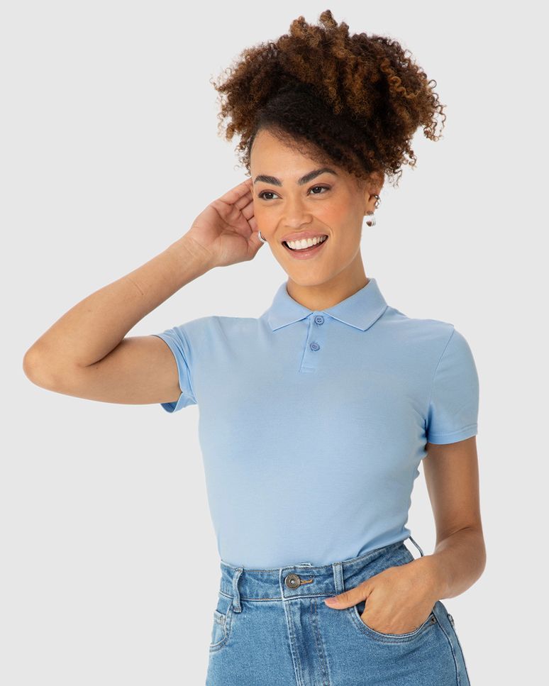 Blusa Polo Básica Feminina Com Peitilho Em Piquet Stretch