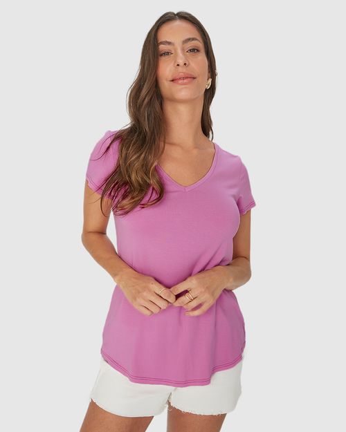 Blusa Básica Feminina Mullet Decote V Em Viscose Stretch