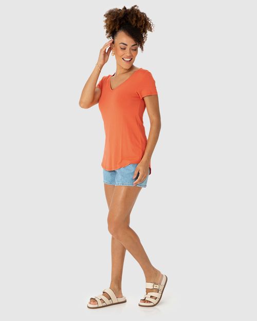 Blusa Básica Feminina Mullet Decote V Em Viscose Stretch