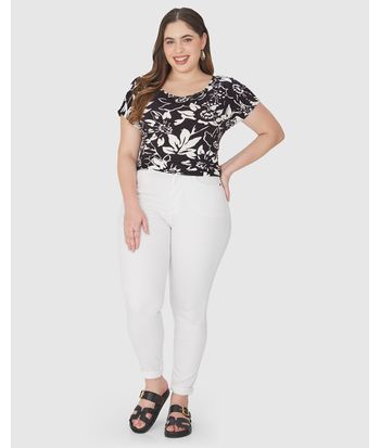 Blusa Feminina Plus Size Mullet Floral Em Viscose Stretch