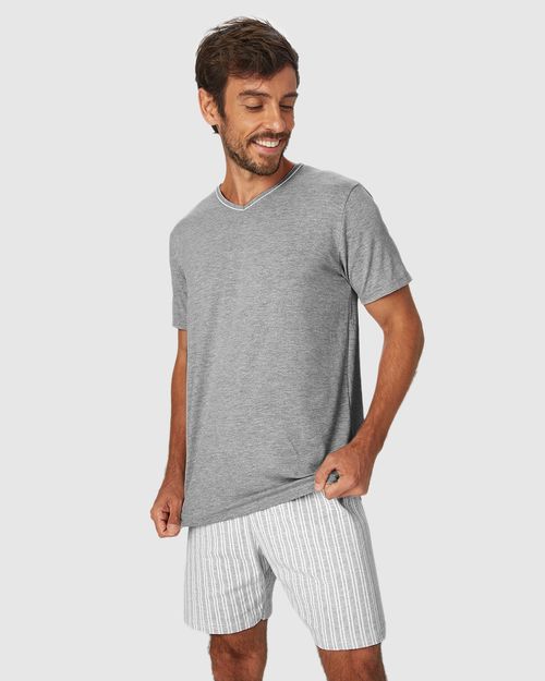 Pijama Masculino Camiseta Decote V Em Malha Viscose Stretch