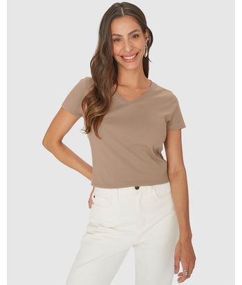 Blusa Básica Feminina Decote V Em Algodão