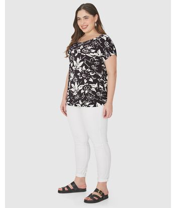Blusa Feminina Plus Size Mullet Floral Em Viscose Stretch