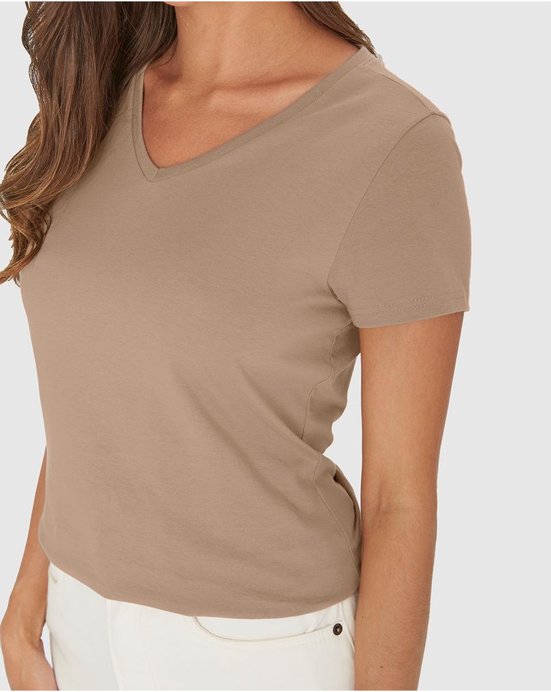 Blusa Básica Feminina Decote V Em Algodão MARROM Malwee
