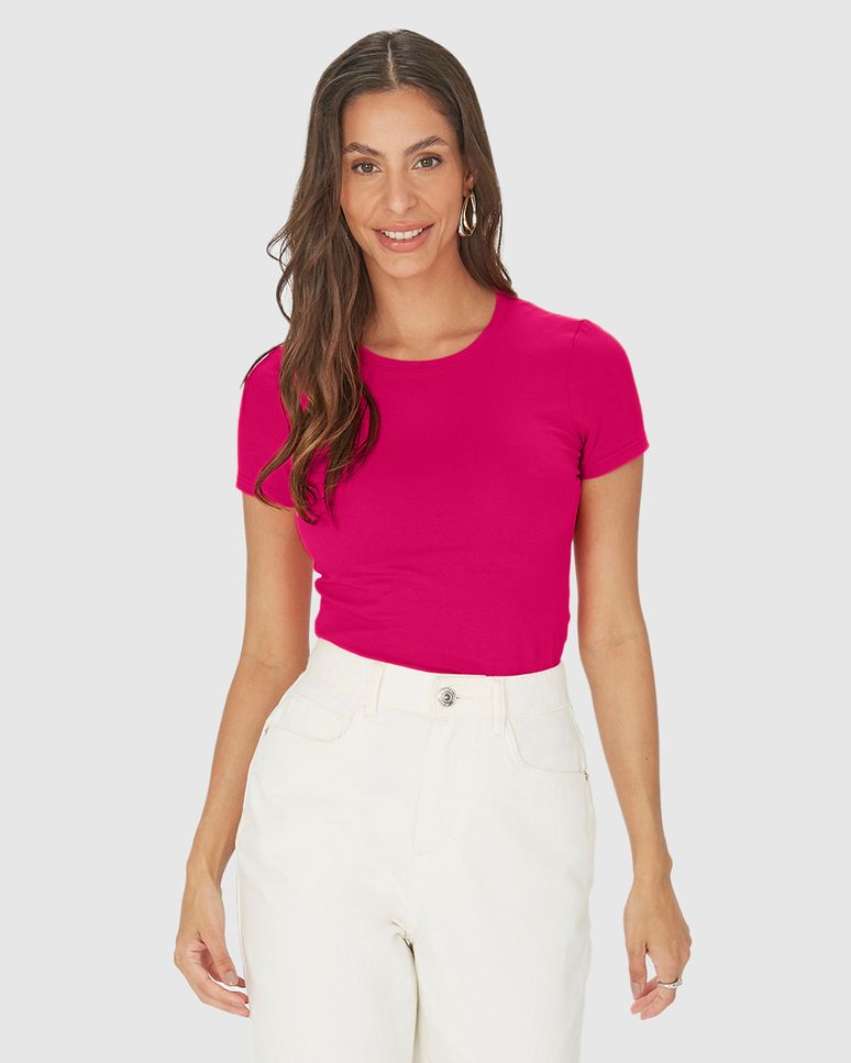 Blusa Básica Feminina Decote Redondo Em Algodão