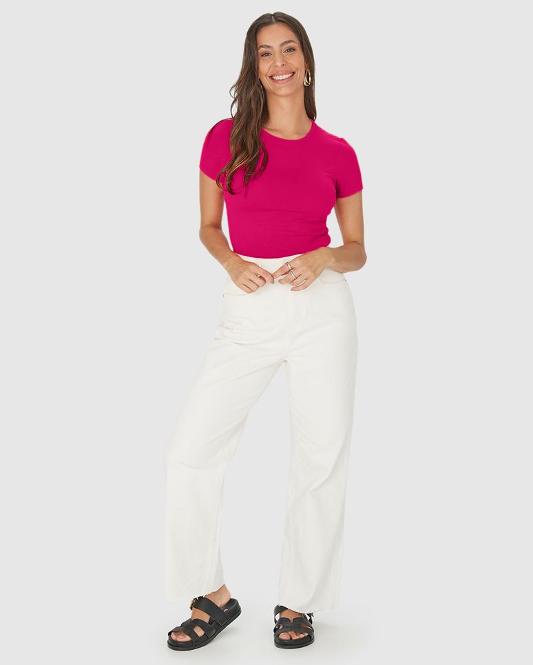 Blusa Básica Feminina Decote Redondo Em Algodão