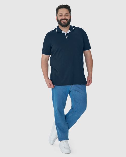 Camisa Polo Masculina Plus Size Em Piquet Stretch