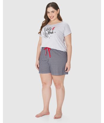 Pijama Feminino Plus Size Let's Rock Em Algodão