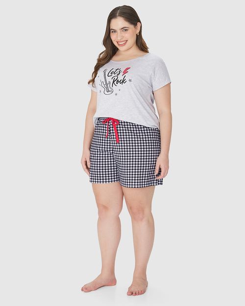 Pijama Feminino Plus Size Let's Rock Em Algodão