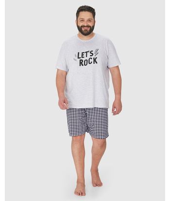 Pijama Masculino Plus Size Let's Rock Em Algodão