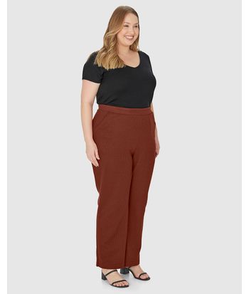 Calça Reta Feminina Plus Size Cós Elástico Em Malha Texturizada