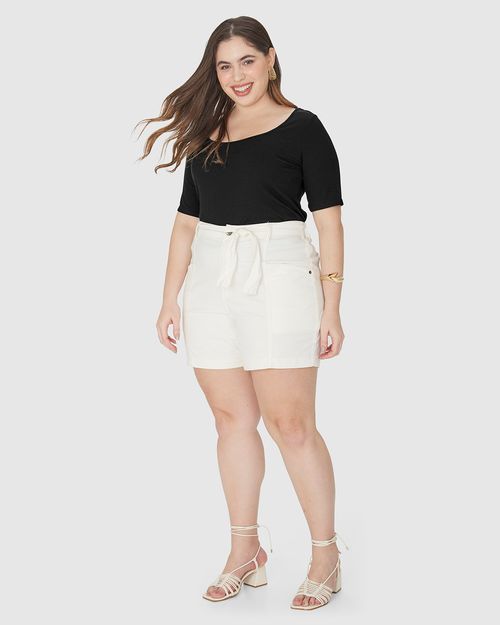 Blusa Feminina Plus Size Manga 3/4 Em Malha Canelada De Viscose