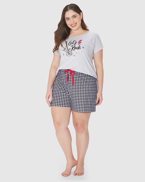 Pijama Feminino Plus Size Let's Rock Em Algodão