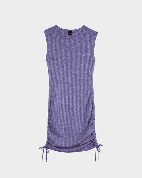 Vestido Feminino Com Lateral Ajustável Em Malha Canelada Rajada - ENFIM