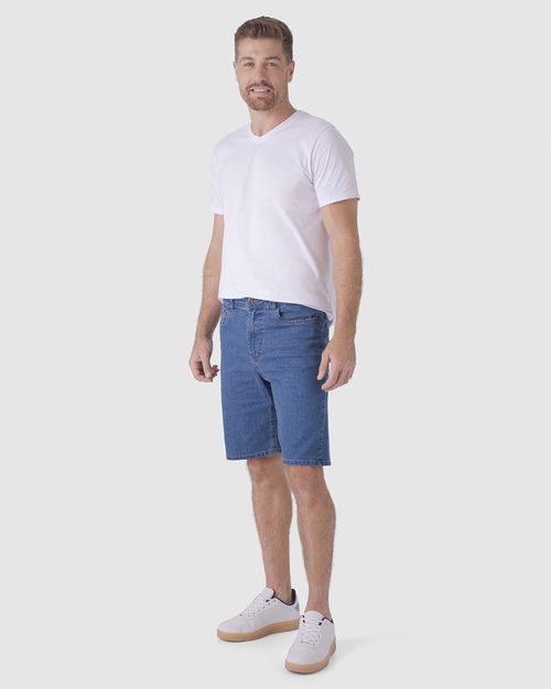 Bermuda Masculina Tradicional Cintura Média Em Jeans Com Elastano