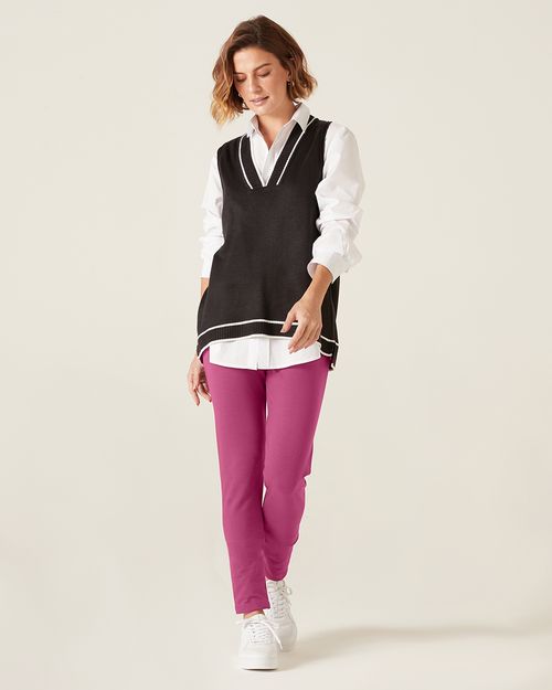 Calça Legging Básica Feminina Em Moletom Stretch Flanelado