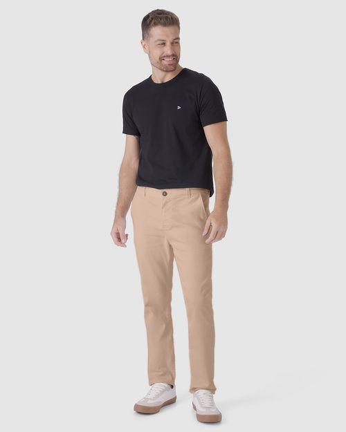 Calça Chino Masculina Cintura Média Em Sarja Com Elastano