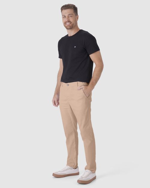 Calça Chino Masculina Cintura Média Em Sarja Com Elastano