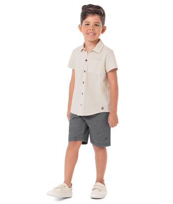 Camisa Menino Manga Curta Bolso Frontal Em Piquet Losango - Carinhoso