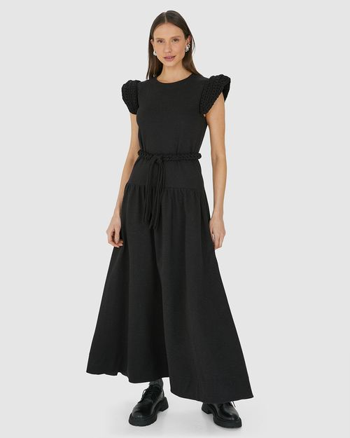 Vestido Midi Feminino Com Cinto De Crochê - Abrace O Futuro