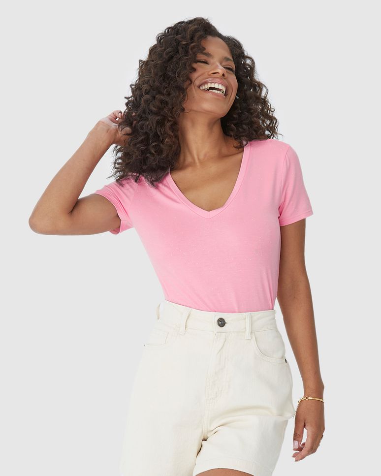 Blusa Básica Feminina Decote V Em Viscose Botonê