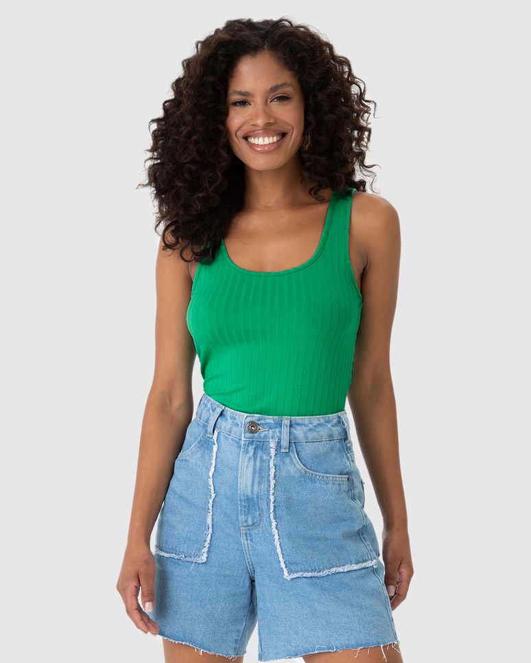 Regata Básica Feminina Decote U Em Canelado De Viscose