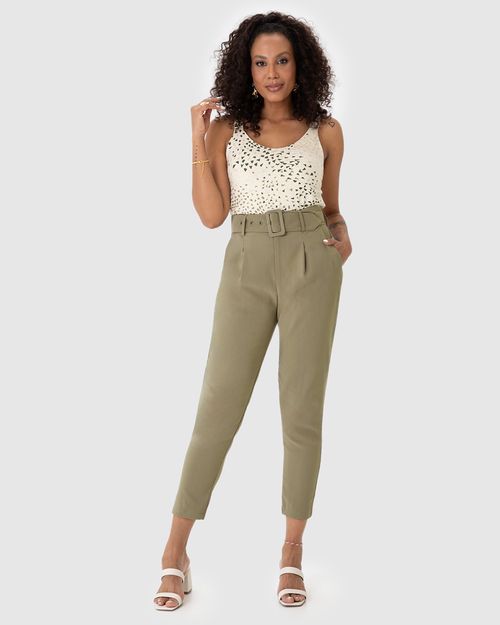 Calça Alfaiataria Feminina Com Cinto E Bolso Lateral