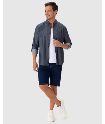 Camisa Masculina Manga Longa Em Algodão Chambray