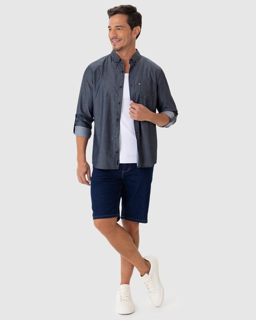 Camisa Masculina Manga Longa Em Algodão Chambray